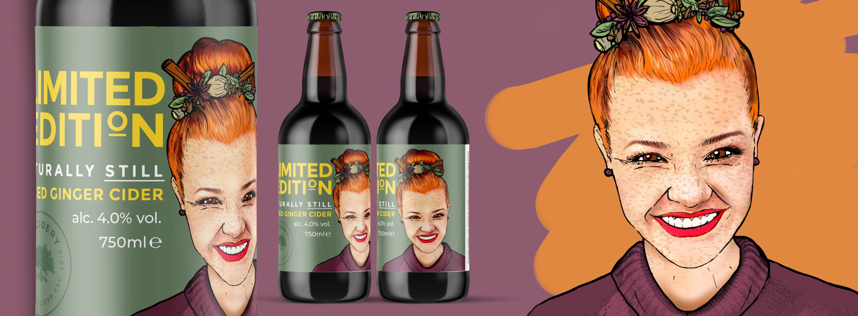 Spiced women bottles cidery, label design, bespoke illustration label design, design agency, leamington spa, graphic design warwickshire, creative agency warwick, littlefish, design agency leamington spa, midlands creative agency